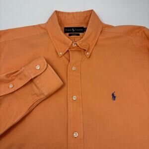 Ralph Lauren Large Solid Orange Blake Long Sleeve Button Down Cotton Shirt